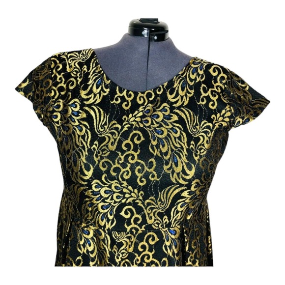 Unbranded Womens Cap Sleeve Midi Lace Dress Gold Floral Pattern Lined Size XXL - Picture 3 of 9